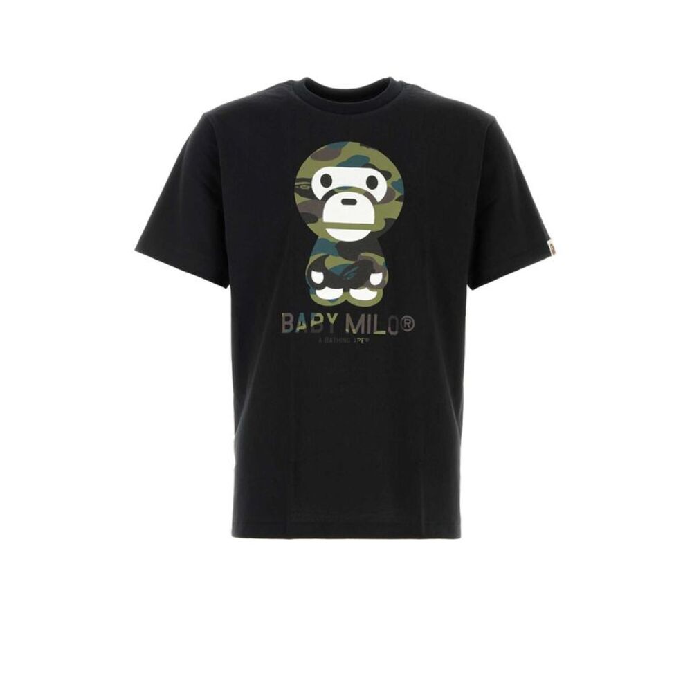 Bape Men Black Cotton 1St Camp Baby Milo T-Shirt